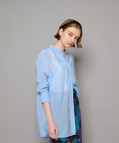 CIAOPANIC(チャオパニック)の「シアーバンドカラーシャツ(シャツ/ブラウス・レディース・グリーン/サックスブルー/イエロー・FREE)」の14枚目の写真