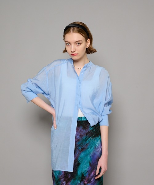 CIAOPANIC(チャオパニック)の「シアーバンドカラーシャツ(シャツ/ブラウス・レディース・グリーン/サックスブルー/イエロー・FREE)」の13枚目の写真