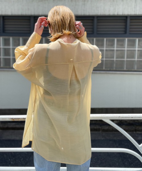 CIAOPANIC(チャオパニック)の「シアーバンドカラーシャツ(シャツ/ブラウス・レディース・グリーン/サックスブルー/イエロー・FREE)」の19枚目の写真