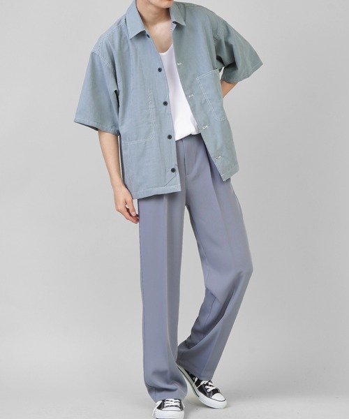 SPINNS（スピンズ）の「【ゆったりシルエット】ポロピーチ ステッチデザインビッグポケットシャツ（シャツ/ブラウス・メンズ・ホワイト/ブラック/ベージュ/サックスブルー/グリーン・L/M/XL）」の21枚目の写真