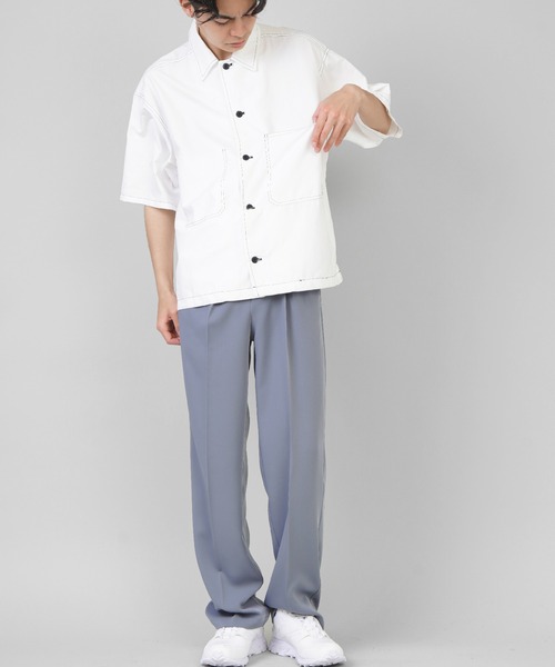 SPINNS（スピンズ）の「【ゆったりシルエット】ポロピーチ ステッチデザインビッグポケットシャツ（シャツ/ブラウス・メンズ・ホワイト/ブラック/ベージュ/サックスブルー/グリーン・L/M/XL）」の20枚目の写真