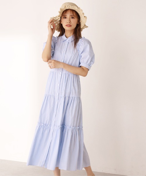 セール】ボリュームスリーブティアードシャツワンピース（ワンピース