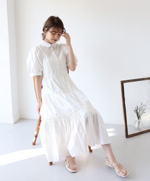 セール】ボリュームスリーブティアードシャツワンピース（ワンピース