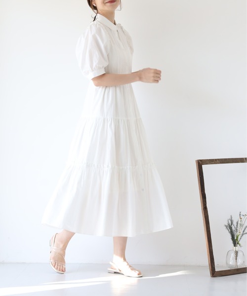 セール】ボリュームスリーブティアードシャツワンピース（ワンピース