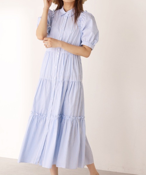 セール】ボリュームスリーブティアードシャツワンピース（ワンピース