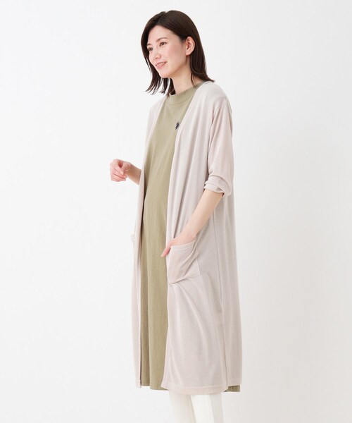 SHOO・LA・RUE（シューラルー）の「◆シンプルロングカーディガン（カーディガン/ボレロ・レディース・ブラック/グレー/ベージュ/グリーン・02/03/04）」の3枚目の写真