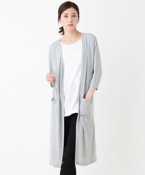 SHOO・LA・RUE（シューラルー）の「◆シンプルロングカーディガン（カーディガン/ボレロ・レディース・ブラック/グレー/ベージュ/グリーン・02/03/04）」の2枚目の写真