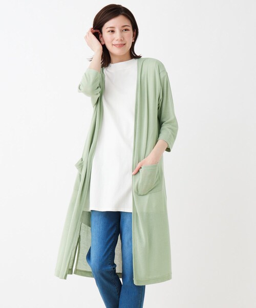 SHOO・LA・RUE（シューラルー）の「◆シンプルロングカーディガン（カーディガン/ボレロ・レディース・ブラック/グレー/ベージュ/グリーン・02/03/04）」の4枚目の写真