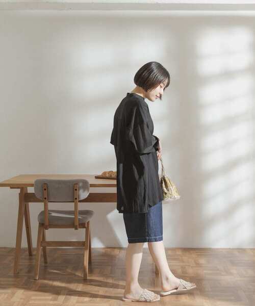 FORK&SPOON(フォークアンドスプーン)の「FORK&SPOON 綿麻デニムハーフパンツ(デニムパンツ・レディース・ブラック/ブルー・1/2)」の7枚目の写真