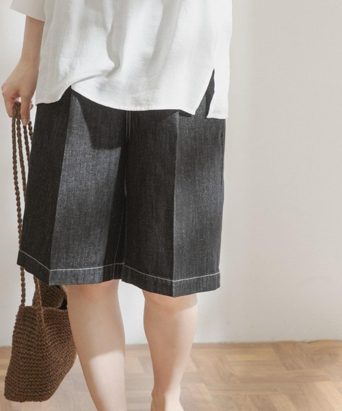 FORK&SPOON(フォークアンドスプーン)の「FORK&SPOON 綿麻デニムハーフパンツ(デニムパンツ・レディース・ブラック/ブルー・1/2)」の15枚目の写真