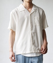 【MinoriTY】オープンカラー半袖シャツ 開襟シャツ メンズ 無地 短丈 ショート丈 Aライン 秋服 夏服