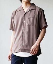 【MinoriTY】オープンカラー半袖シャツ 開襟シャツ メンズ 無地 短丈 ショート丈 Aライン 秋服 夏服