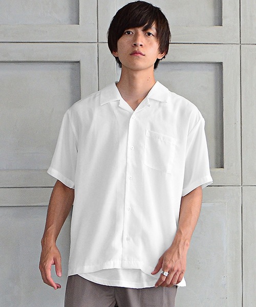 MinoriTY（マイノリティ）の「【MinoriTY】オープンカラー半袖シャツ 開襟シャツ メンズ 無地 短丈 ショート丈 Aライン 秋服 夏服（シャツ/ブラウス・メンズ・グレー系その他/オフホワイト/モカ/ブラック/サックスブルー/グリーン・L/M）」の19枚目の写真