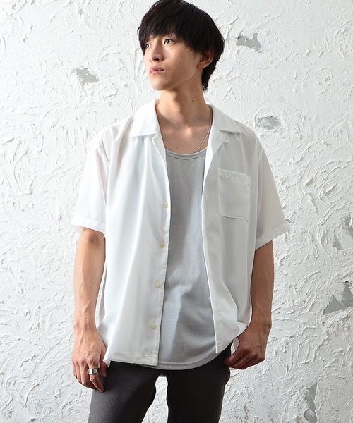 MinoriTY（マイノリティ）の「【MinoriTY】オープンカラー半袖シャツ 開襟シャツ メンズ 無地 短丈 ショート丈 Aライン 秋服 夏服（シャツ/ブラウス・メンズ・グレー系その他/オフホワイト/モカ/ブラック/サックスブルー/グリーン・L/M）」の20枚目の写真