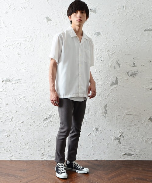 MinoriTY（マイノリティ）の「【MinoriTY】オープンカラー半袖シャツ 開襟シャツ メンズ 無地 短丈 ショート丈 Aライン 秋服 夏服（シャツ/ブラウス・メンズ・グレー系その他/オフホワイト/モカ/ブラック/サックスブルー/グリーン・L/M）」の21枚目の写真