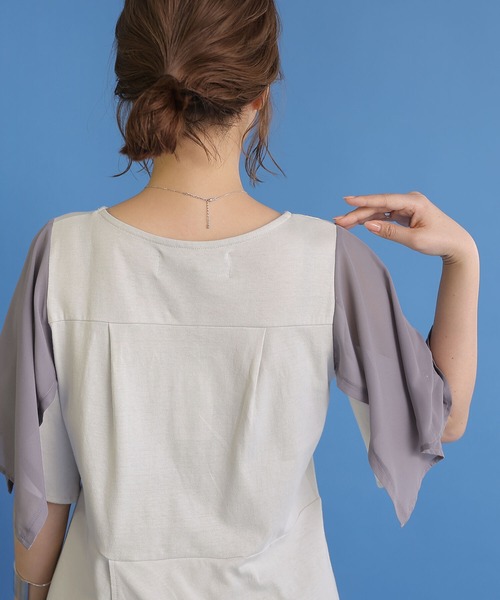 osharewalker（オシャレウォーカー）の「【廃盤】『異素材切替2wayアシメTシャツ』（Tシャツ/カットソー・レディース・ブラック/グレー・1/2）」の6枚目の写真