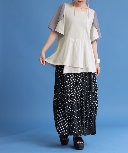 osharewalker（オシャレウォーカー）の「【廃盤】『異素材切替2wayアシメTシャツ』（Tシャツ/カットソー・レディース・ブラック/グレー・1/2）」の12枚目の写真