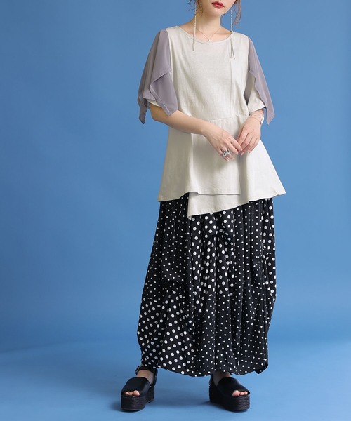 osharewalker（オシャレウォーカー）の「【廃盤】『異素材切替2wayアシメTシャツ』（Tシャツ/カットソー・レディース・ブラック/グレー・1/2）」の3枚目の写真