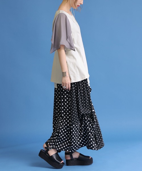 osharewalker（オシャレウォーカー）の「【廃盤】『異素材切替2wayアシメTシャツ』（Tシャツ/カットソー・レディース・ブラック/グレー・1/2）」の9枚目の写真