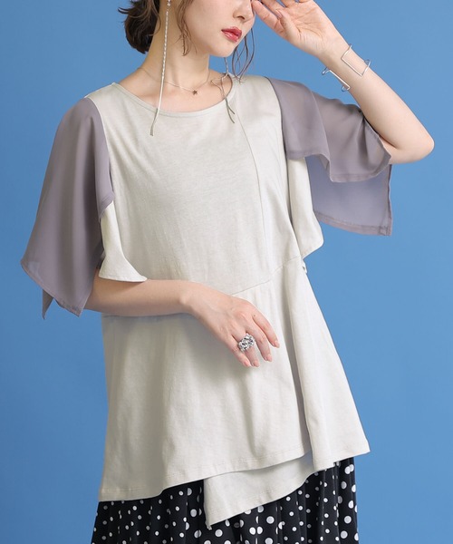 osharewalker（オシャレウォーカー）の「【廃盤】『異素材切替2wayアシメTシャツ』（Tシャツ/カットソー・レディース・ブラック/グレー・1/2）」の15枚目の写真