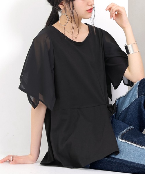 osharewalker（オシャレウォーカー）の「【廃盤】『異素材切替2wayアシメTシャツ』（Tシャツ/カットソー・レディース・ブラック/グレー・1/2）」の22枚目の写真