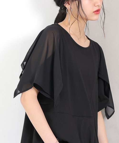 osharewalker（オシャレウォーカー）の「【廃盤】『異素材切替2wayアシメTシャツ』（Tシャツ/カットソー・レディース・ブラック/グレー・1/2）」の7枚目の写真