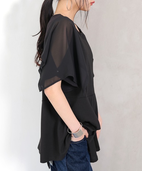 osharewalker（オシャレウォーカー）の「【廃盤】『異素材切替2wayアシメTシャツ』（Tシャツ/カットソー・レディース・ブラック/グレー・1/2）」の19枚目の写真