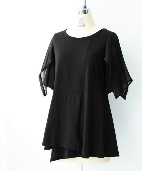 osharewalker（オシャレウォーカー）の「【廃盤】『異素材切替2wayアシメTシャツ』（Tシャツ/カットソー・レディース・ブラック/グレー・1/2）」の10枚目の写真