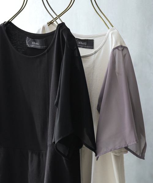 osharewalker（オシャレウォーカー）の「【廃盤】『異素材切替2wayアシメTシャツ』（Tシャツ/カットソー・レディース・ブラック/グレー・1/2）」の14枚目の写真