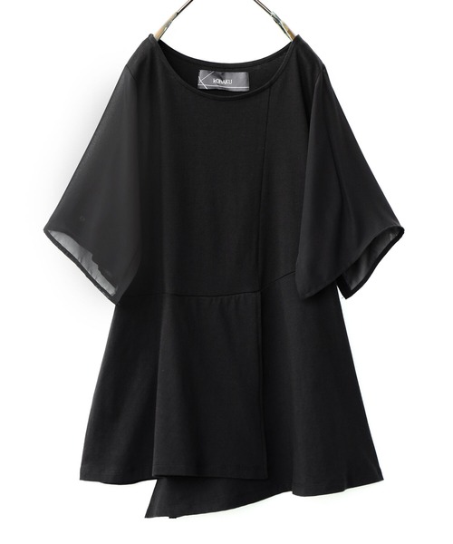 osharewalker（オシャレウォーカー）の「【廃盤】『異素材切替2wayアシメTシャツ』（Tシャツ/カットソー・レディース・ブラック/グレー・1/2）」の5枚目の写真