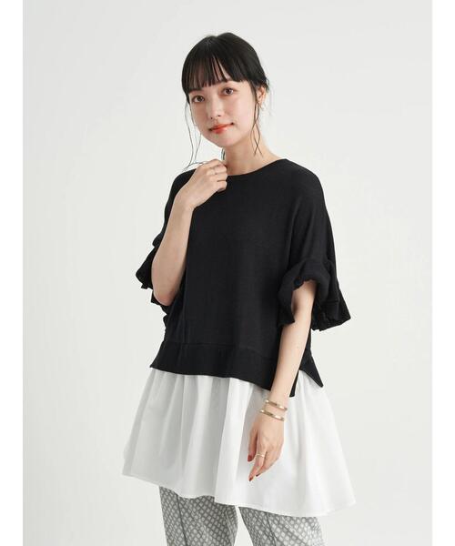 earth music&ecology（アースミュージックアンドエコロジー）の「ドッキングフリルニットチュニック　＊（ニット/セーター・レディース・ブルー/ベージュ/ブラック・FREE）」の4枚目の写真