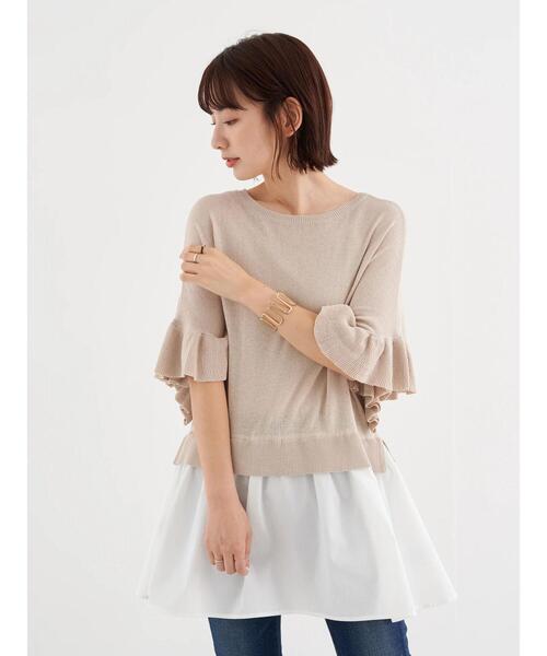 earth music&ecology（アースミュージックアンドエコロジー）の「ドッキングフリルニットチュニック　＊（ニット/セーター・レディース・ブルー/ベージュ/ブラック・FREE）」の5枚目の写真