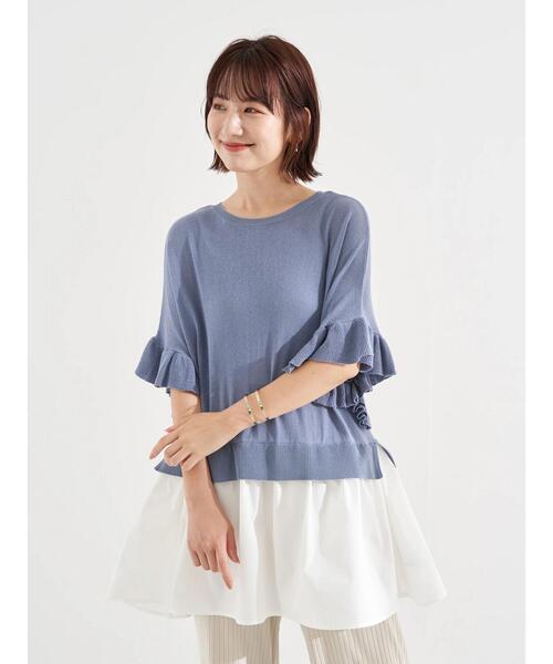 earth music&ecology（アースミュージックアンドエコロジー）の「ドッキングフリルニットチュニック　＊（ニット/セーター・レディース・ブルー/ベージュ/ブラック・FREE）」の9枚目の写真