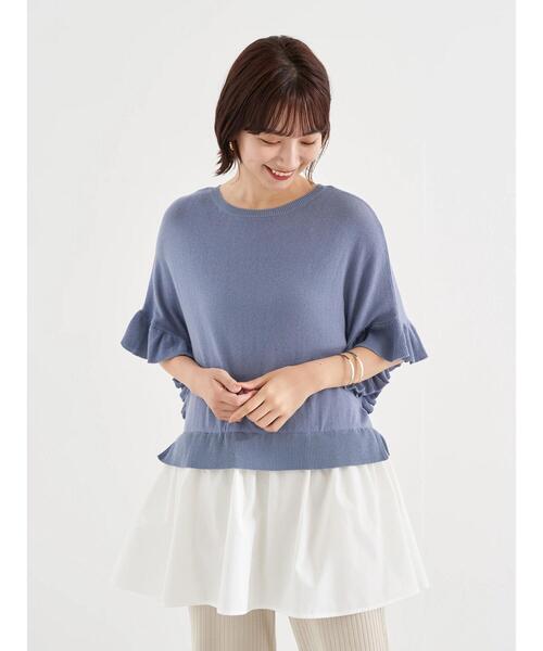 earth music&ecology（アースミュージックアンドエコロジー）の「ドッキングフリルニットチュニック　＊（ニット/セーター・レディース・ブルー/ベージュ/ブラック・FREE）」の10枚目の写真