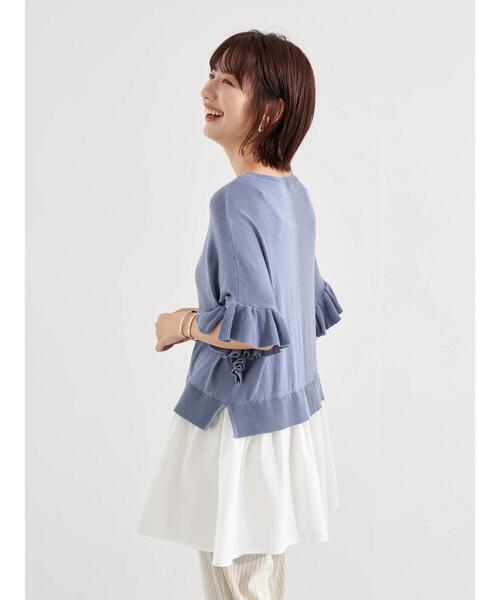 earth music&ecology（アースミュージックアンドエコロジー）の「ドッキングフリルニットチュニック　＊（ニット/セーター・レディース・ブルー/ベージュ/ブラック・FREE）」の11枚目の写真