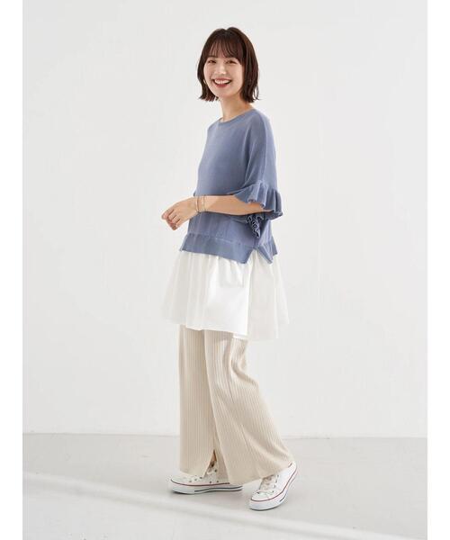 earth music&ecology（アースミュージックアンドエコロジー）の「ドッキングフリルニットチュニック　＊（ニット/セーター・レディース・ブルー/ベージュ/ブラック・FREE）」の19枚目の写真