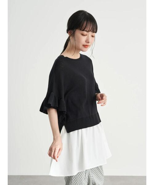 earth music&ecology（アースミュージックアンドエコロジー）の「ドッキングフリルニットチュニック　＊（ニット/セーター・レディース・ブルー/ベージュ/ブラック・FREE）」の21枚目の写真