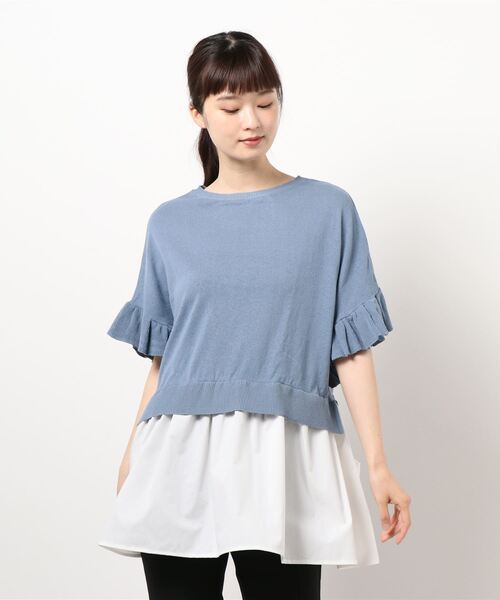 earth music&ecology（アースミュージックアンドエコロジー）の「ドッキングフリルニットチュニック　＊（ニット/セーター・レディース・ブルー/ベージュ/ブラック・FREE）」の6枚目の写真