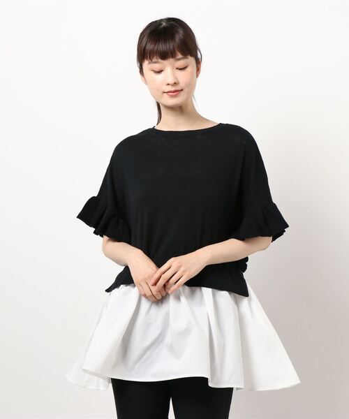 earth music&ecology（アースミュージックアンドエコロジー）の「ドッキングフリルニットチュニック　＊（ニット/セーター・レディース・ブルー/ベージュ/ブラック・FREE）」の8枚目の写真