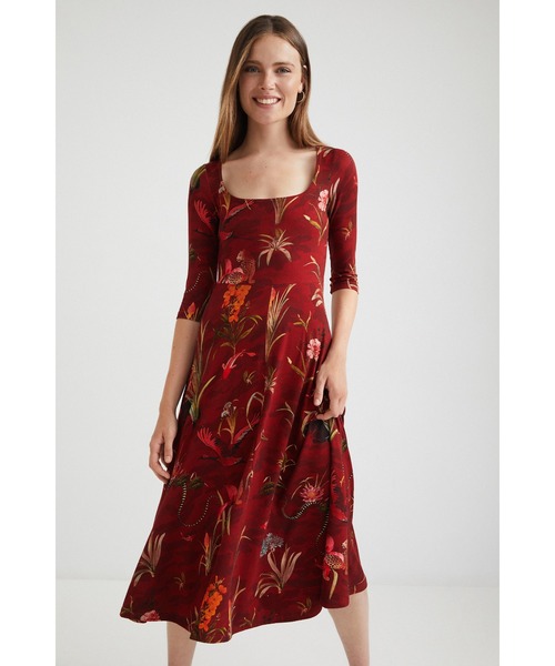 Desigual（デシグアル）の「深デコルテ フレアワンピース（ワンピース・レディース・レッド・2L/SS/S/M/L）」の4枚目の写真