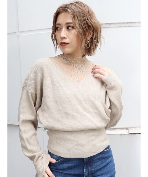 MURUA(ムルーア)の「レースタートルカシュクールニット(ニット/セーター・レディース・ブラック/ブルー/パープル/ベージュ・FREE)」の2枚目の写真