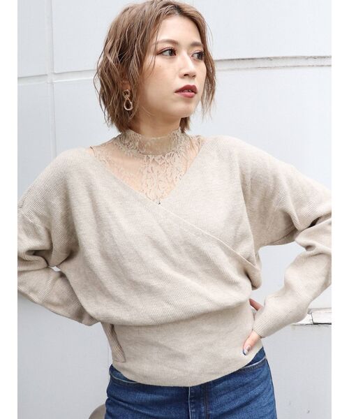MURUA(ムルーア)の「レースタートルカシュクールニット(ニット/セーター・レディース・ブラック/ブルー/パープル/ベージュ・FREE)」の11枚目の写真