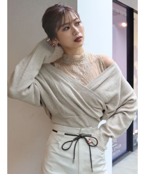 MURUA(ムルーア)の「レースタートルカシュクールニット(ニット/セーター・レディース・ブラック/ブルー/パープル/ベージュ・FREE)」の14枚目の写真