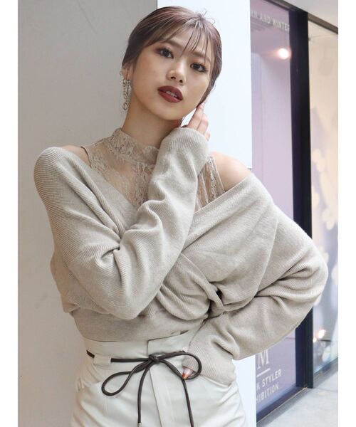 MURUA(ムルーア)の「レースタートルカシュクールニット(ニット/セーター・レディース・ブラック/ブルー/パープル/ベージュ・FREE)」の15枚目の写真