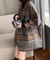 emi+ | BIGシルエットチェック柄 ショートテーラーコート(ピーコート)