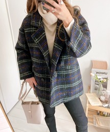 BIGシルエットチェック柄 ショートテーラーコート