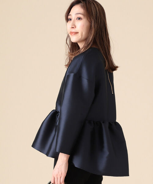 【美品】　Demi luxe　BEAMS ペプラムジャケット　ネイビー Demi-Luxe BEAMS（デミルクス ビームス）トリアセ ペプラム
