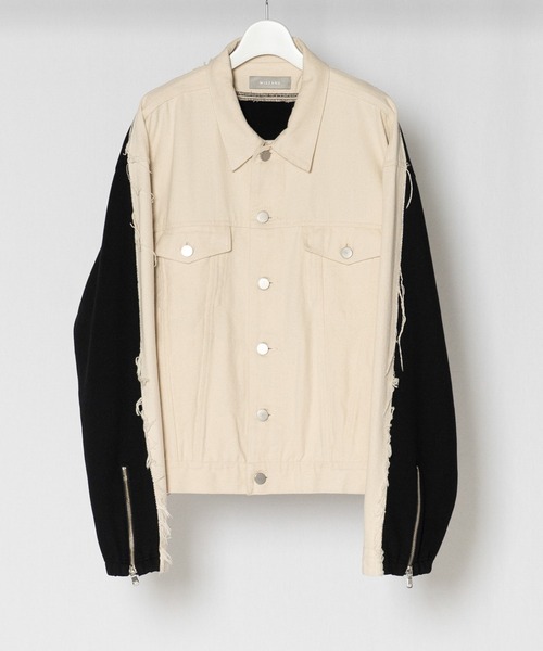 Wizzard（ウィザード）の「Wizzard ウィザード / WASHED DOCKING DENIM BLOUSON ウォッシュドドッキングデニムブルゾン（ブルゾン・メンズ・ホワイト/インディゴブルー/ブラック・3/1/2）」の2枚目の写真