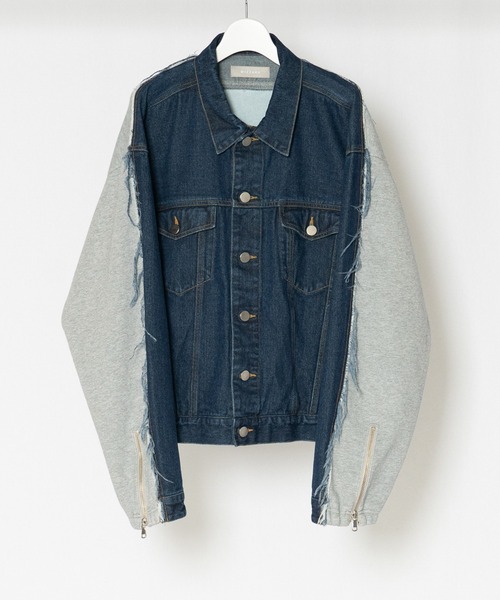 Wizzard（ウィザード）の「Wizzard ウィザード / WASHED DOCKING DENIM BLOUSON ウォッシュドドッキングデニムブルゾン（ブルゾン・メンズ・ホワイト/インディゴブルー/ブラック・3/1/2）」の3枚目の写真