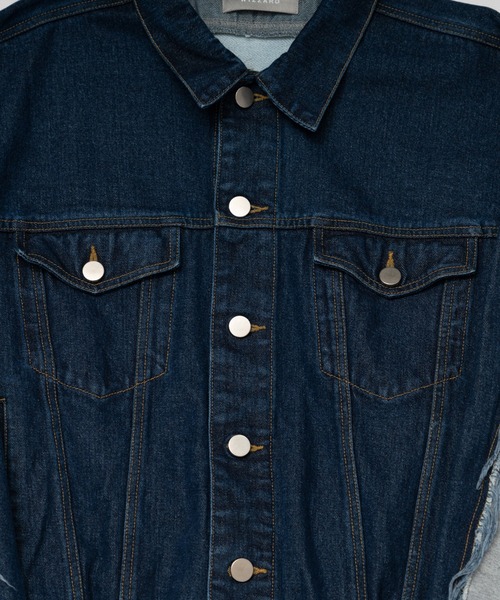 Wizzard（ウィザード）の「Wizzard ウィザード / WASHED DOCKING DENIM BLOUSON ウォッシュドドッキングデニムブルゾン（ブルゾン・メンズ・ホワイト/インディゴブルー/ブラック・3/1/2）」の6枚目の写真